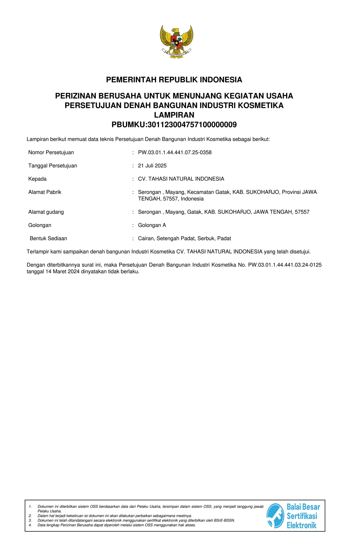 Persetujuan Denah Fasilitas